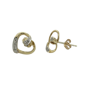 9ct Gold & Diamond Set Open Heart Stud Earrings