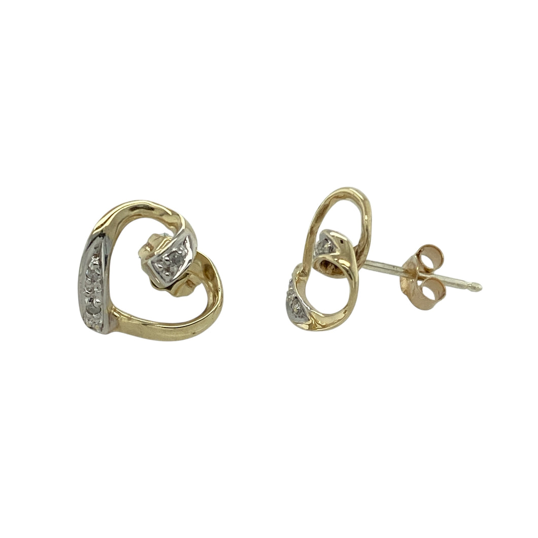 9ct Gold & Diamond Set Open Heart Stud Earrings