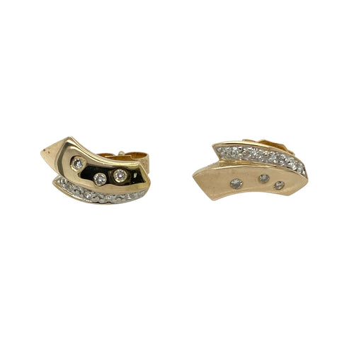 9ct Gold & Diamond Set Bar Stud Earrings