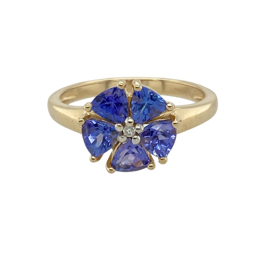 9ct Gold Tanzanite & Cubic Zirconia Set Flower Ring
