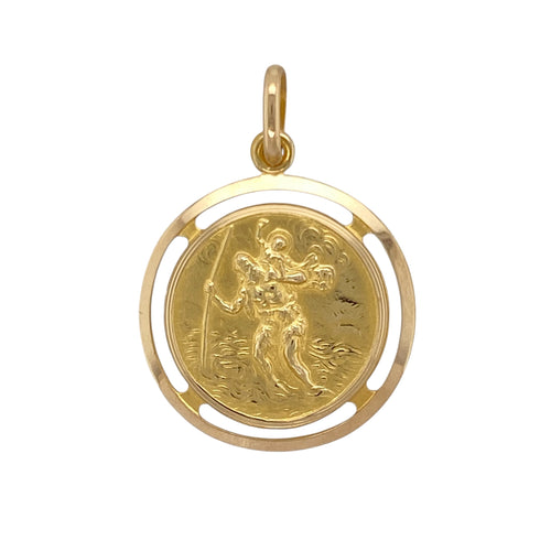 18ct Gold Round St Christopher Pendant