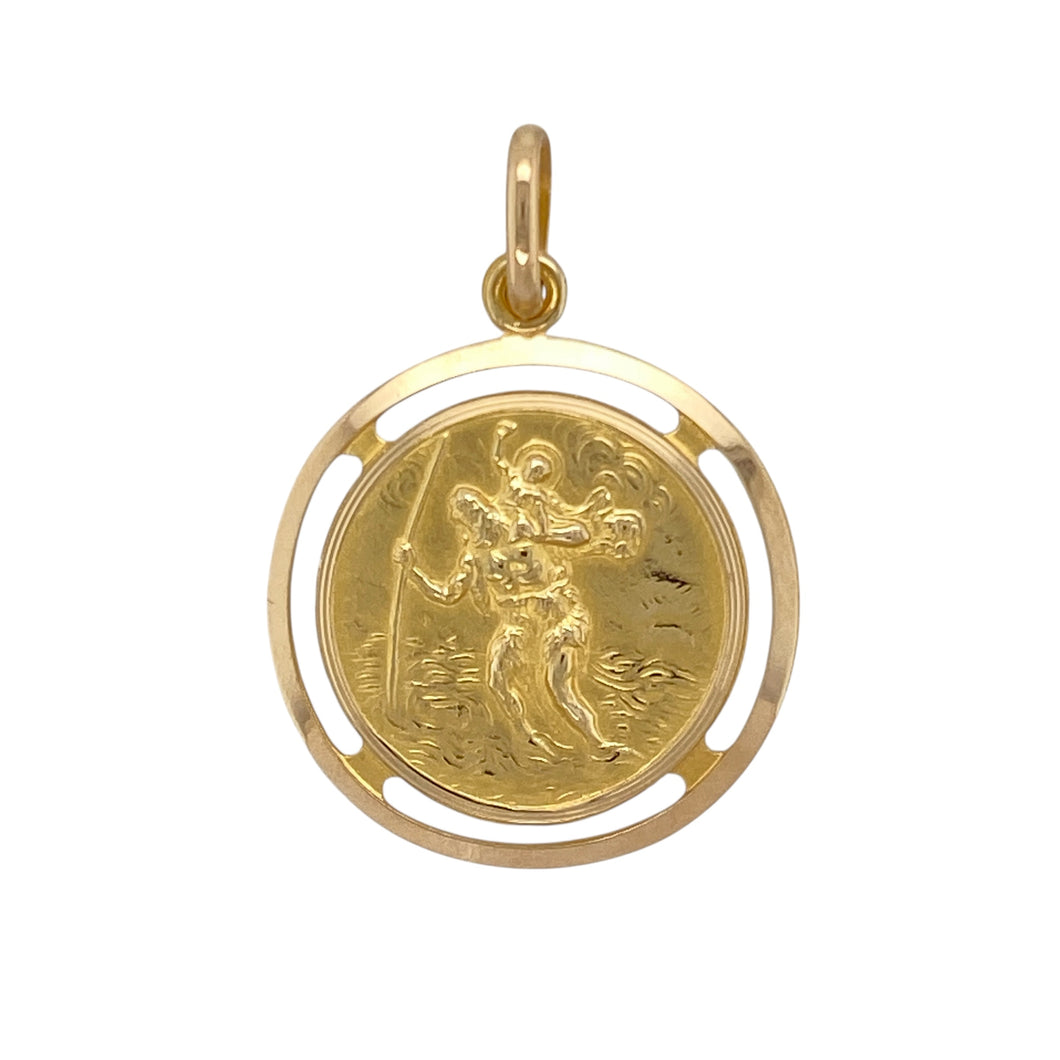 18ct Gold Round St Christopher Pendant