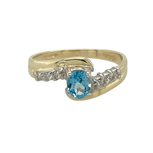 9ct Gold Diamond & Blue Topaz Set Twist Ring