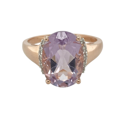 9ct Gold Diamond & Purple Stone Set Ring