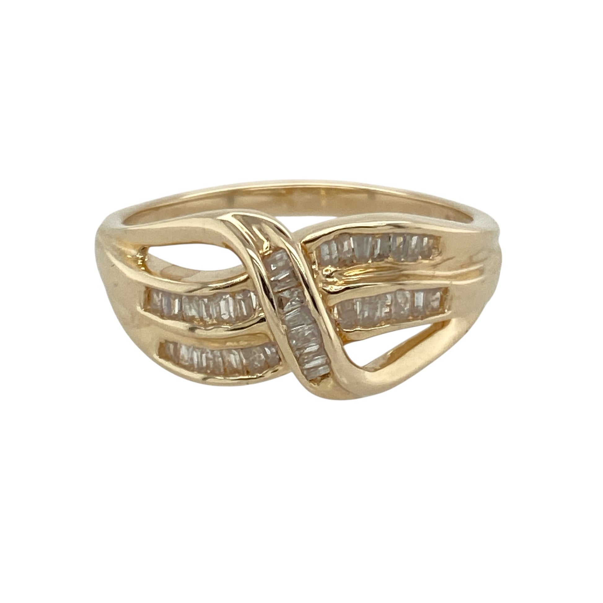 18ct Gold & Diamond Set Split Three Row Wrap Over Band Ring