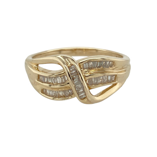18ct Gold & Diamond Set Split Three Row Wrap Over Band Ring