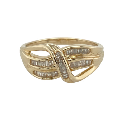 18ct Gold & Diamond Set Split Three Row Wrap Over Band Ring