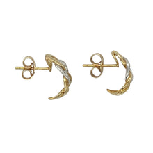 Load image into Gallery viewer, Elevate your everyday style with these pre-owned 9ct yellow and white gold diamond half link hoop stud earrings—a sleek, modern design with a touch of sparkle.

Design: Featuring a half hoop design with interlocking link detail, these earrings combine yellow and white gold elements, accented with diamonds for subtle shimmer.
Material: Made from 9-carat yellow and white gold, the mixed-metal finish offers versatile styling and a contemporary edge.

