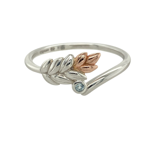 925 Silver & Aquamarine Set Clogau Leaf Ring