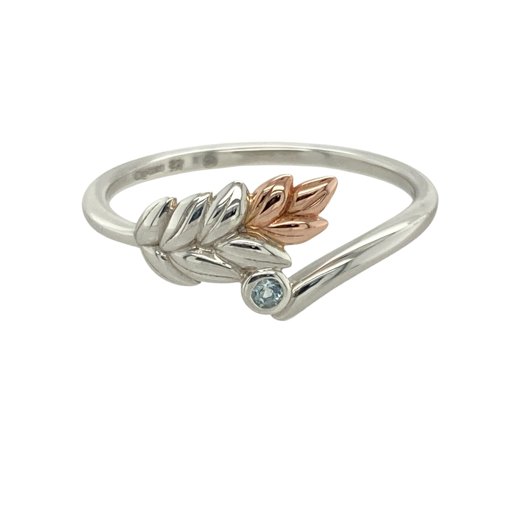 925 Silver & Aquamarine Set Clogau Leaf Ring
