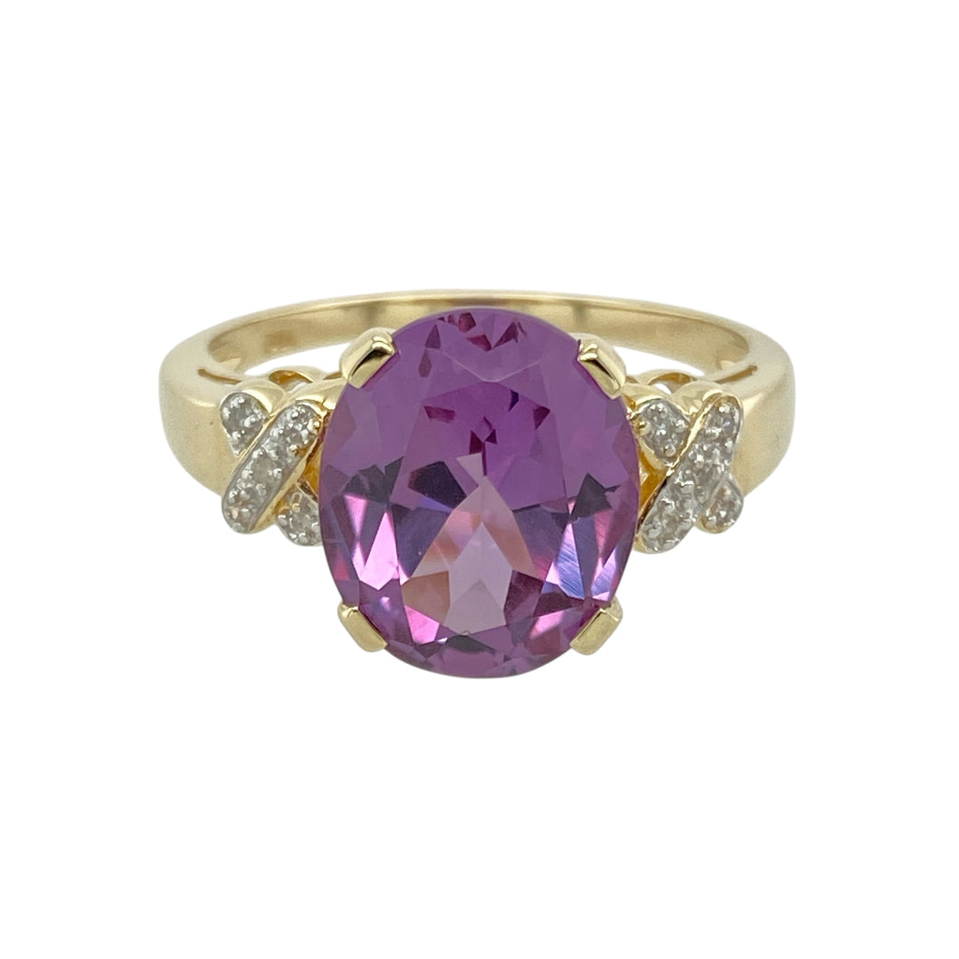 9ct Gold Diamond & Amethyst Set Ring