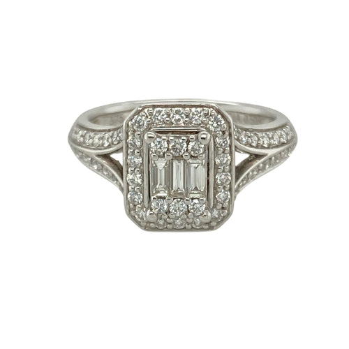 9ct White Gold & Diamond Set Halo Cluster Ring