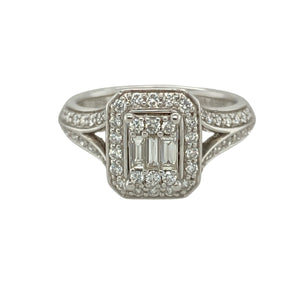 9ct White Gold & Diamond Set Halo Cluster Ring