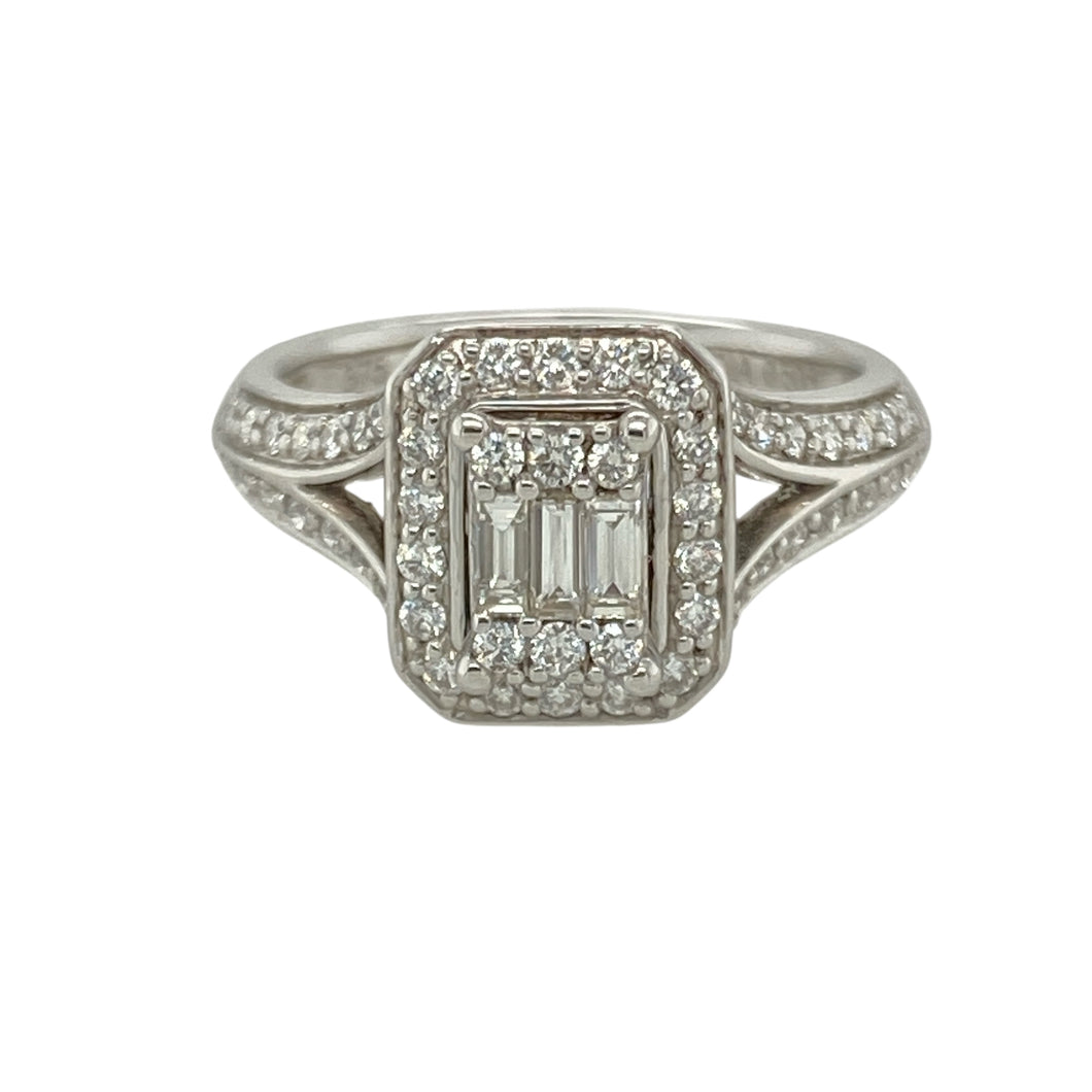 9ct White Gold & Diamond Set Halo Cluster Ring