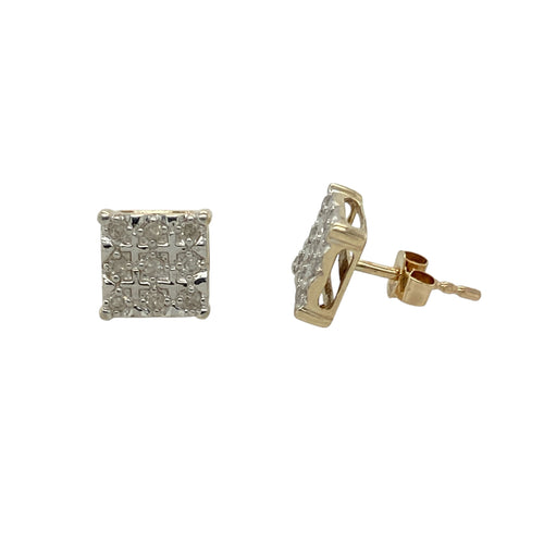 9ct Gold & Diamond Set Square Stud Earrings