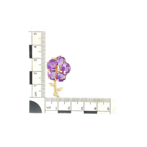 9ct Gold Diamond & Amethyst Set Flower Brooch