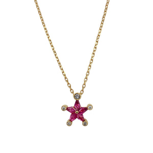 18ct Gold Diamond & Ruby Set Star 18" Necklace