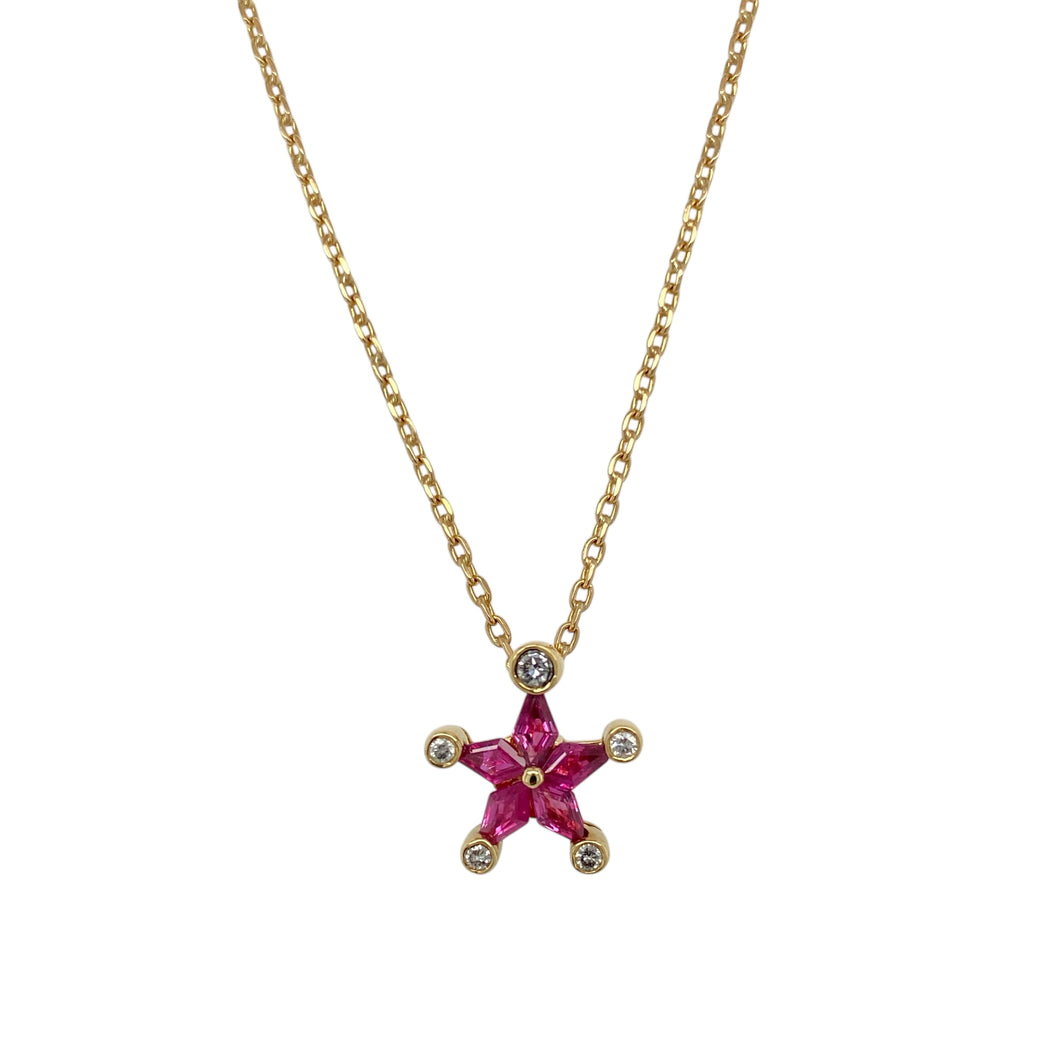 18ct Gold Diamond & Ruby Set Star 18
