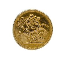 Load image into Gallery viewer, Celebrate British heritage and timeless craftsmanship with this pre-owned 9ct yellow gold mount and 22ct gold full sovereign ring—a bold and historic piece with lasting value and classic appeal.

Design: The ring features a 22ct gold full sovereign dated 1894, showcasing the iconic St. George and the Dragon design. The coin is mounted in a robust 9ct yellow gold setting, with the front of the ring measuring 2.3cm high for a strong and commanding presence.

