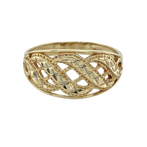 9ct Gold Open Patterned Wide Band Ring