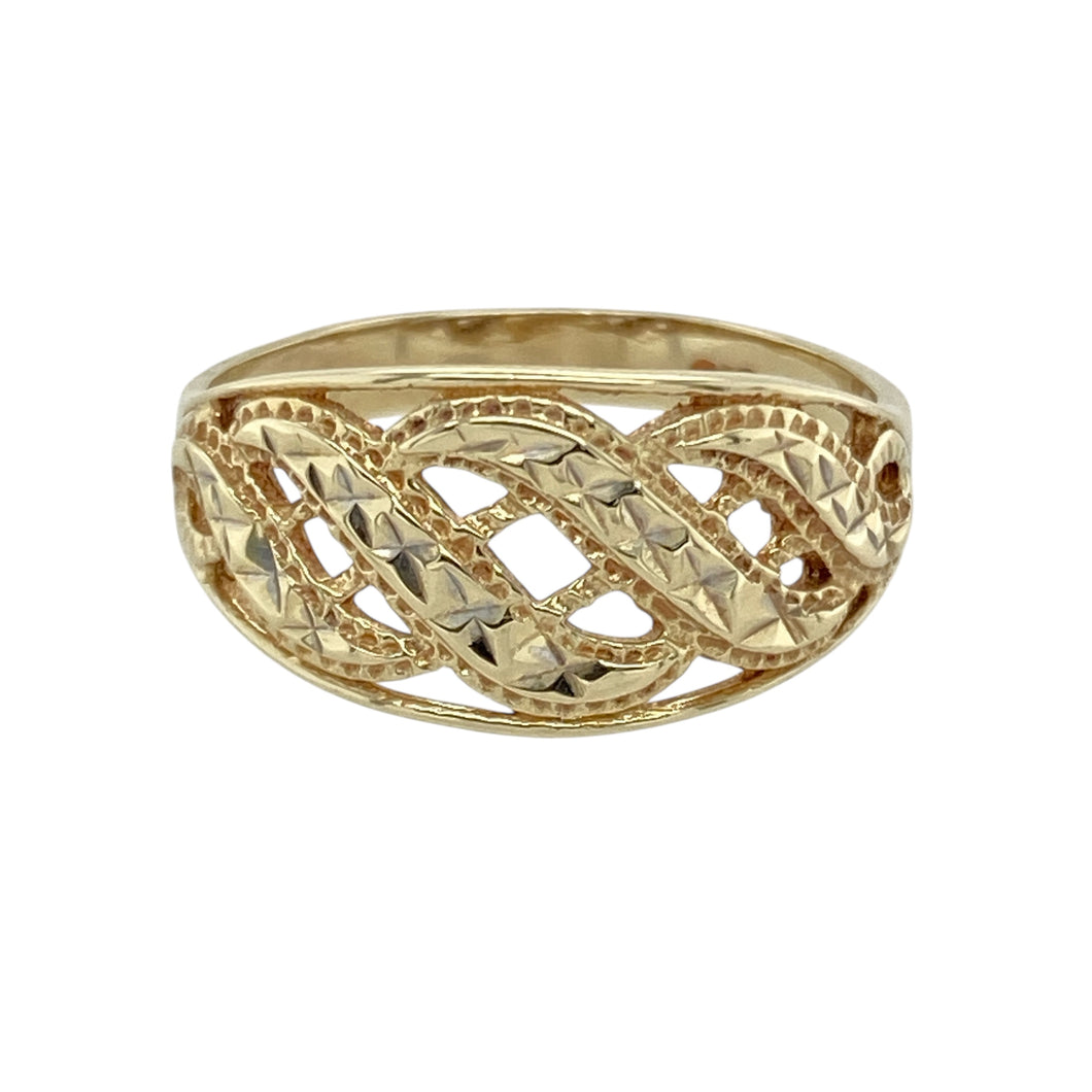 9ct Gold Open Patterned Wide Band Ring