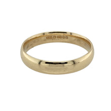 Load image into Gallery viewer, Celebrate timeless tradition with this pre-owned 9ct yellow gold wedding band ring—a classic symbol of love and commitment with a simple, elegant finish.

Design: This 4mm wide band features a smooth, polished surface for a clean and traditional look, ideal for daily wear or ceremonial occasions.
Material: Made from 9-carat yellow gold, the warm hue offers a rich, timeless appeal that never goes out of style.

