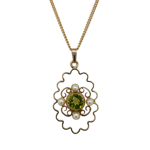 9ct Gold Peridot & Seed Pearl 18