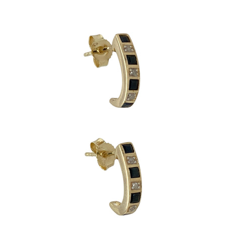 9ct Gold Diamond & Sapphire Set Curved Bar Stud Earrings