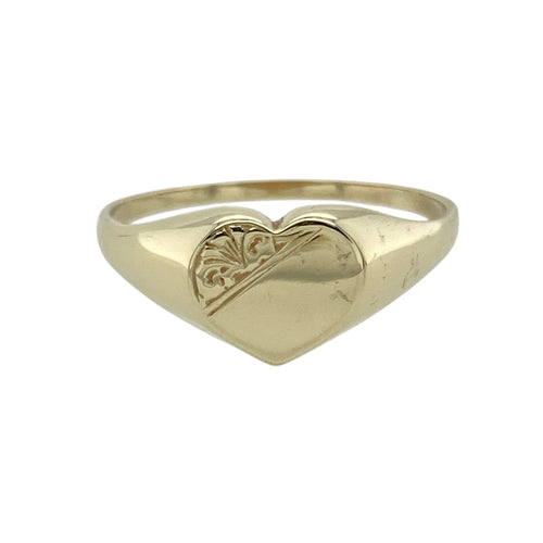 9ct Gold Patterned Heart Signet Ring