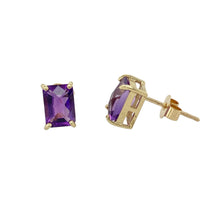 Load image into Gallery viewer, 9ct Gold &amp; Amethyst Set Rectangle Stud Earrings
