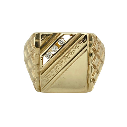 9ct Gold & Diamond Set Square Signet Ring