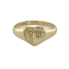 Load image into Gallery viewer, 9ct Gold &amp; Diamond Set Patterned Heart Signet Ring
