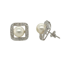 Load image into Gallery viewer, 14ct White Gold Diamond &amp; Pearl Set Stud Earrings
