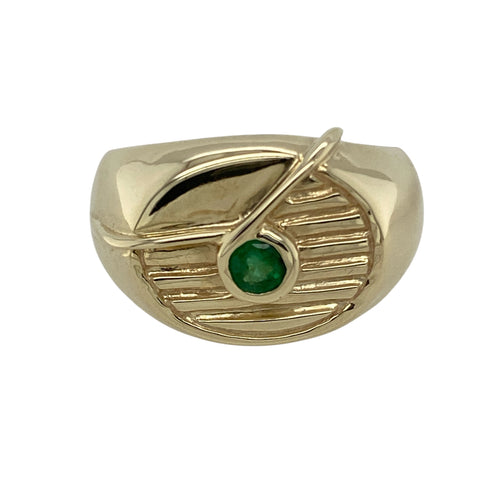 9ct Gold & Emerald Set Oval Signet Ring