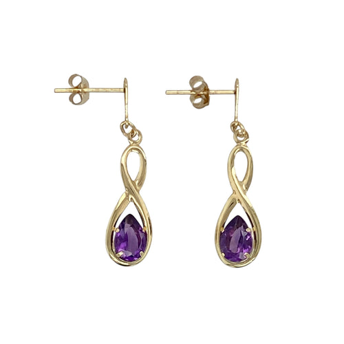 9ct Gold & Amethyst Set Drop Earrings