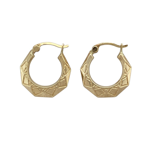 9ct Gold Patterned Creole Earrings