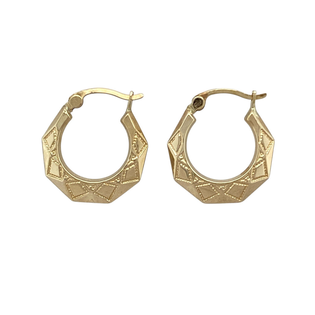 9ct Gold Patterned Creole Earrings