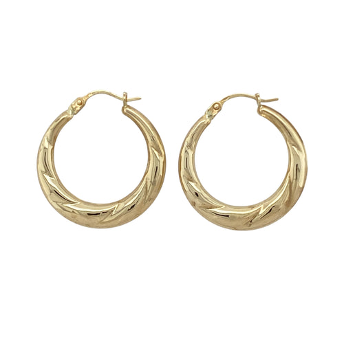 9ct Gold Patterned Hoop Creole Earrings