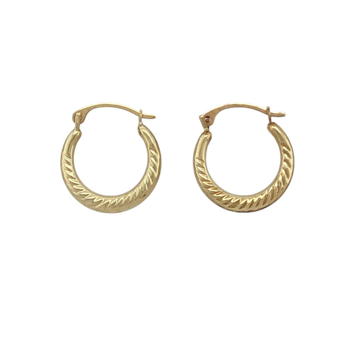 9ct Gold Patterned Small Creole Earrings