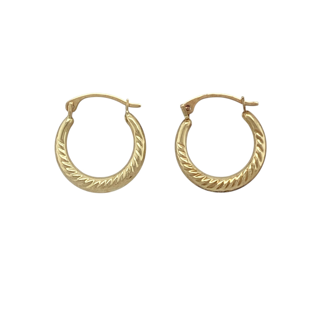 9ct Gold Patterned Small Creole Earrings