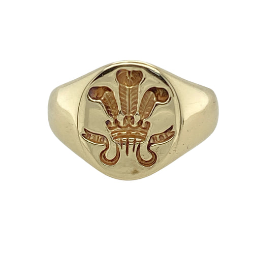 9ct Gold Welsh Three Feathers Oval Signet Ring
