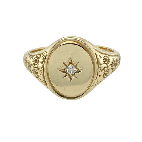 9ct Gold & Diamond Set Oval Signet Ring