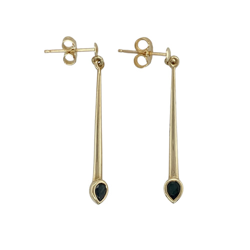 9ct Gold & Sapphire Set Long Bar Drop Earrings