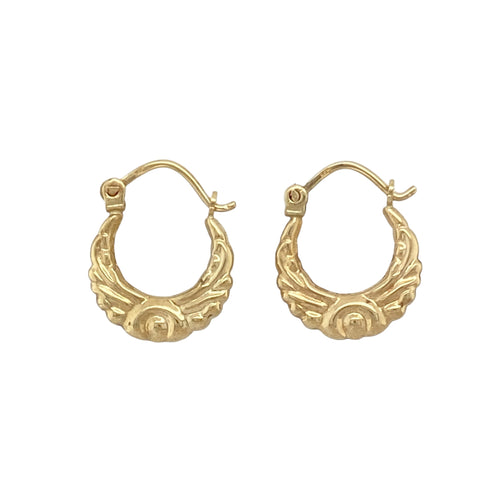 9ct Gold Patterned Small Creole Earrings