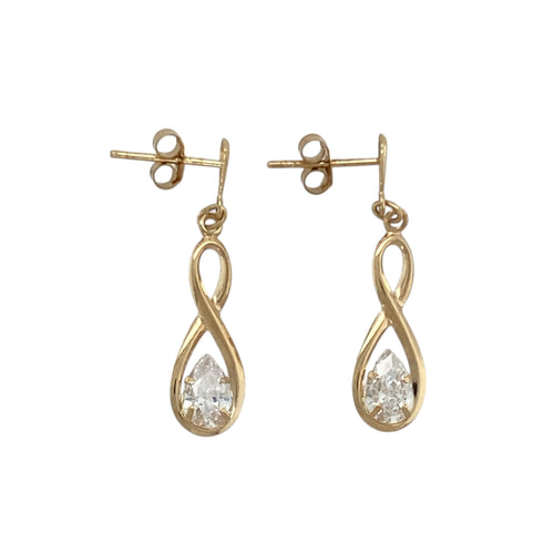9ct Gold & Cubic Zirconia Set Twist Drop Earrings