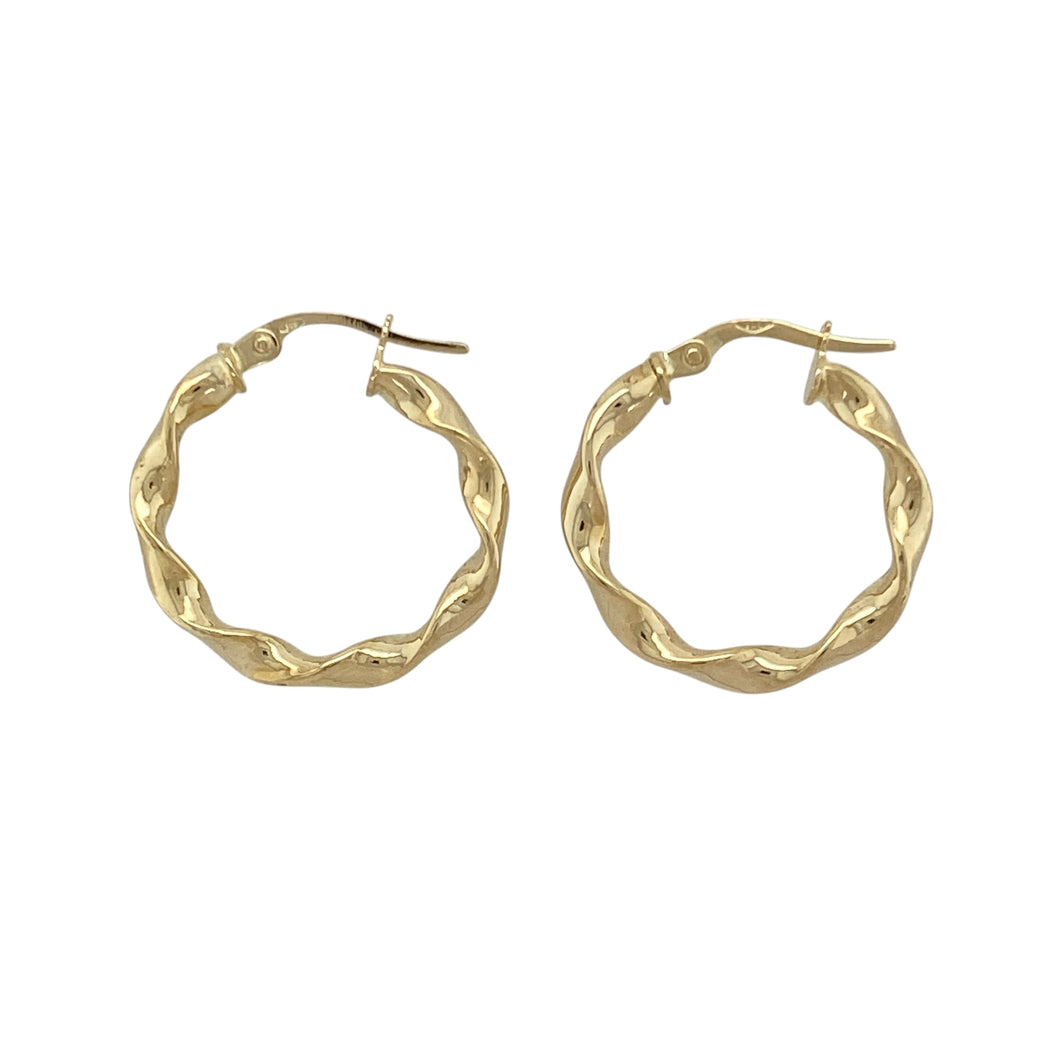 9ct Gold Hoop Ribbon Twist Creole Earrings