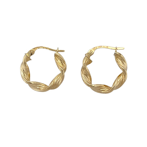 9ct Gold Patterned Twisted Hoop Creole Earrings
