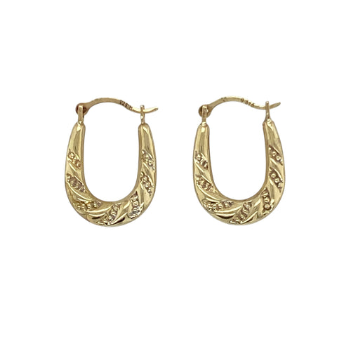 9ct Gold Patterned Oval Creole Earrings
