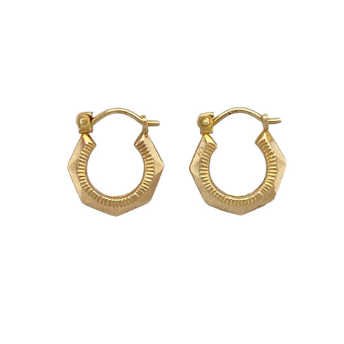 9ct Gold Patterned Small Creole Earrings