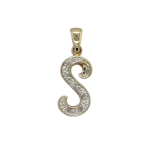 9ct Gold & Diamond Set 'S' Initial Pendant